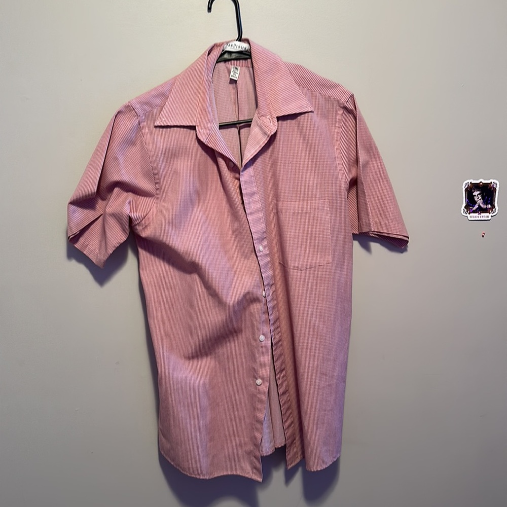 Pink Plaid Button Up T-Shirt by Van Heusen